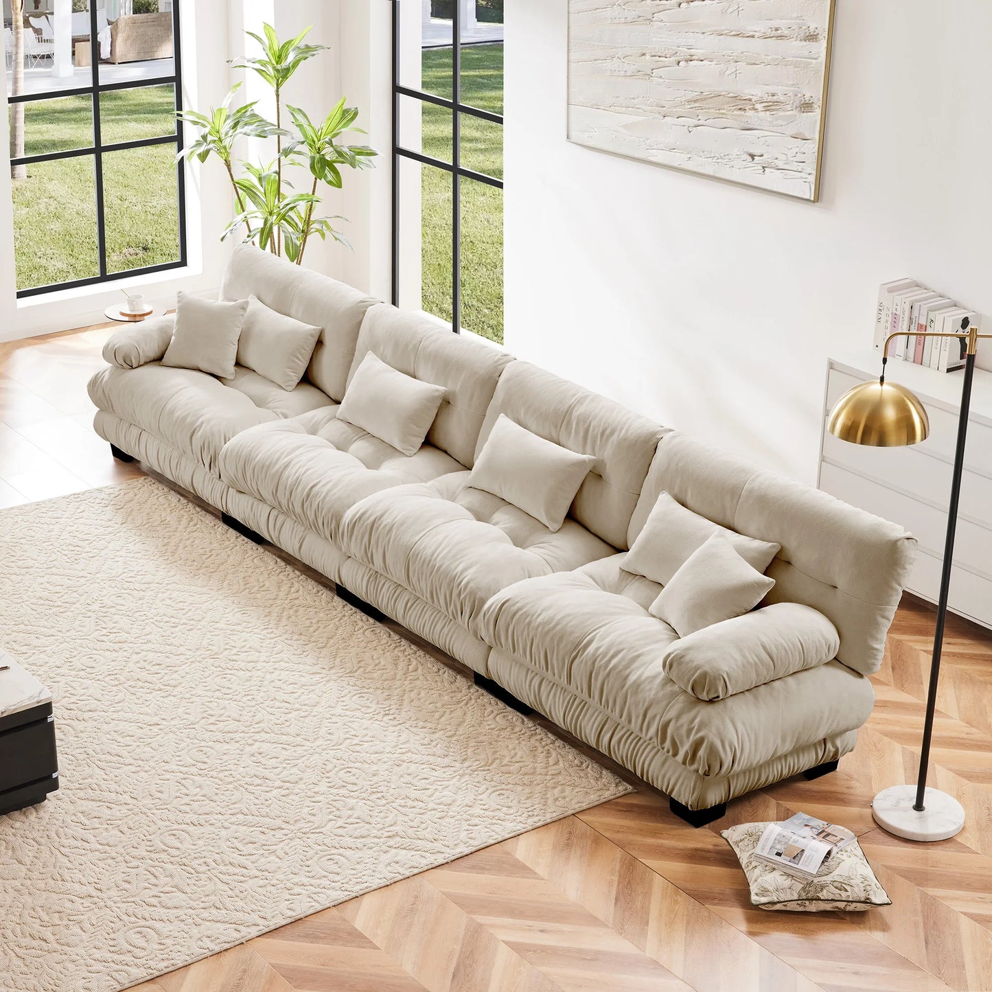 Oversized Modular Sectional Sofa Couch Comfy Cloud Deep Seat, Ottomans Chenille