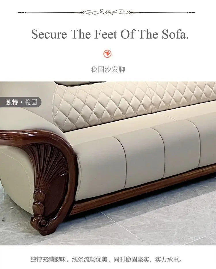 European leather sofa first layer cowhide combination living room villa luxury ebony sofa style fully furnished small apartment