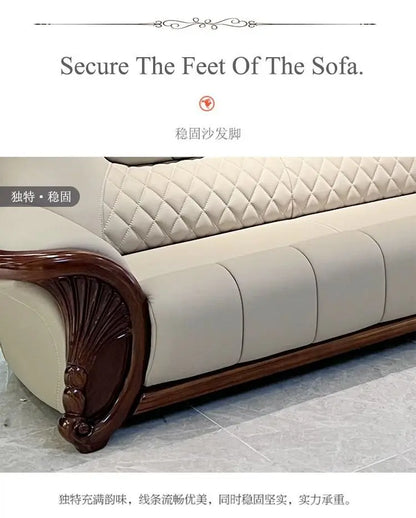 European leather sofa first layer cowhide combination living room villa luxury ebony sofa style fully furnished small apartment