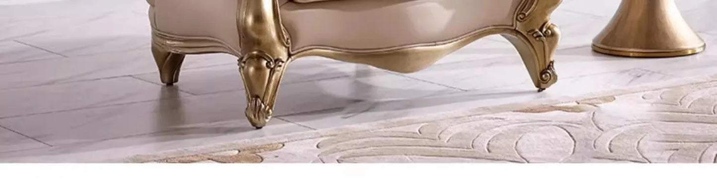 French cream wind solid wood leather living room sofa combination luxury villa sofa high-end luxury