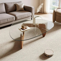 Table basse, plateau en verre trempé 42,5 x 28,5 x 16,1, couleur bois naturel