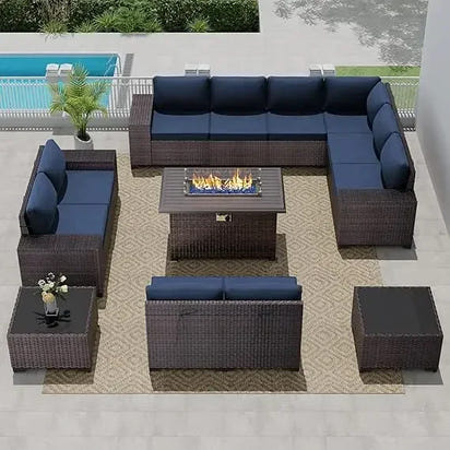 Outdoor Patio Furniture with Propane Fire Pit Table Sectional Sofa Conversation Sets w/ETL Approved