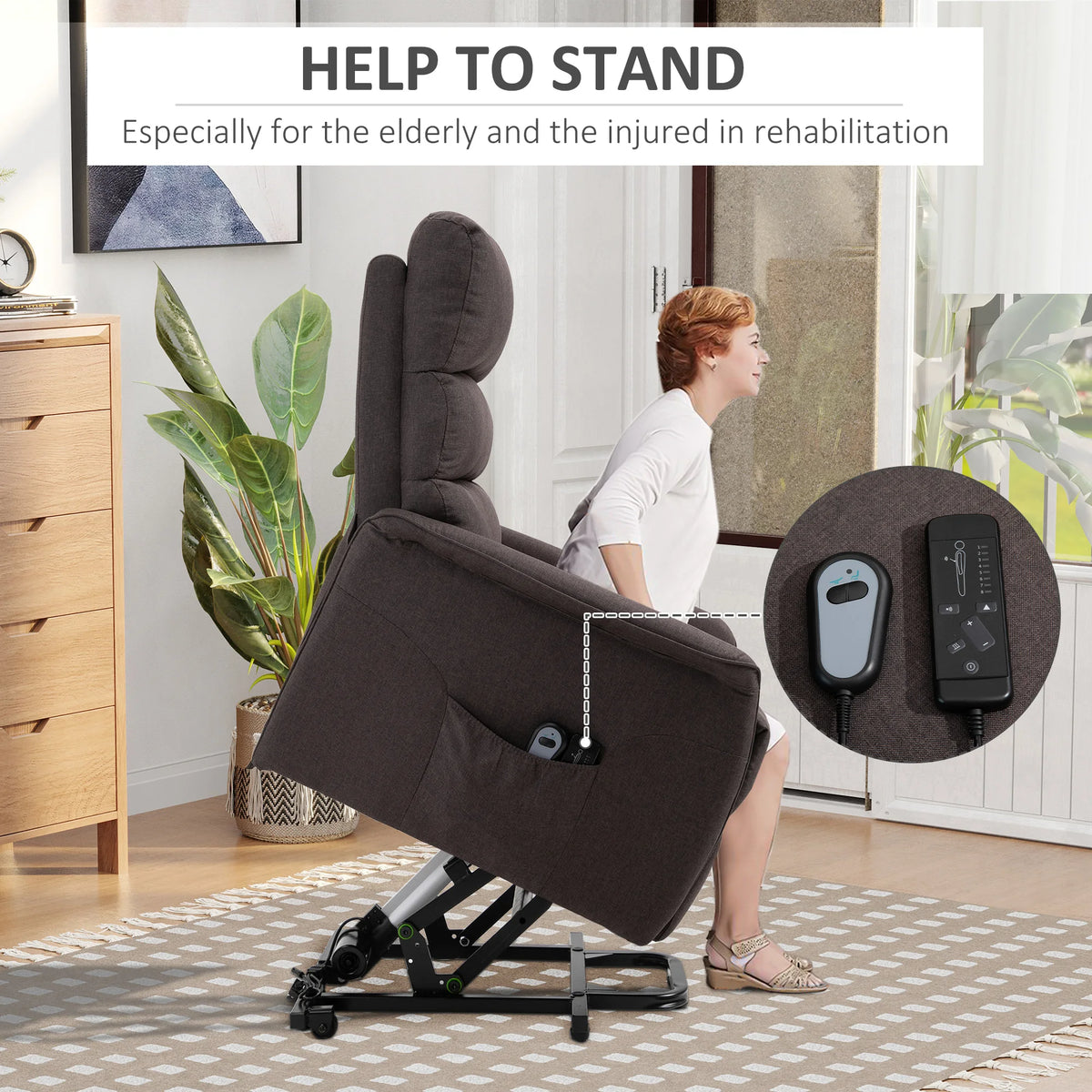 power lift chair recliner with remote for elderly heavy duty 264lb capacity infinite position up to 140 degree recline linen