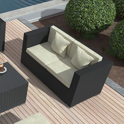 Rattan Garden Furniture Set, Outdoor Corner Sofa Couch, Handwoven Rattan Patio Conversation Set, Cushions and Glass Table