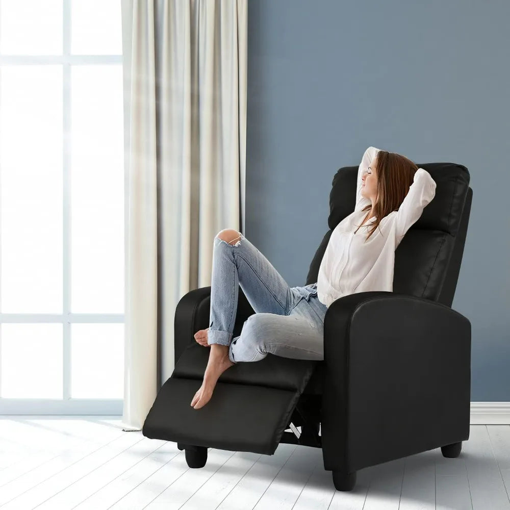 Massage Recliner Chair Padded Wide Seat Sofa Wingback Single Sofa with Footrest PU Leather for Living Room,Home Theater(Black)