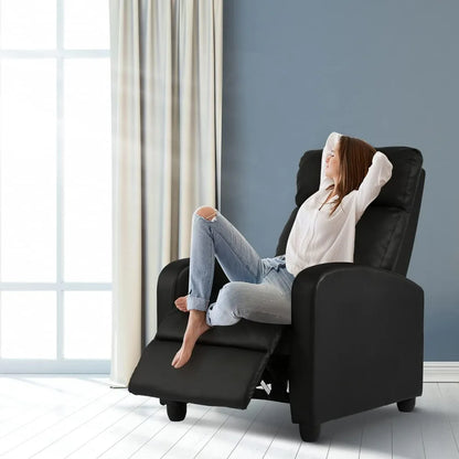 Massage Recliner Chair Padded Wide Seat Sofa Wingback Single Sofa with Footrest PU Leather for Living Room,Home Theater(Black)