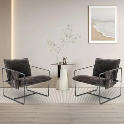 Upholstered Hanging Armchair with Arm Pocket, Comfy Accent Chair with Metal Frame, Crushed Foam Cushions and Skin-Friendly Brai
