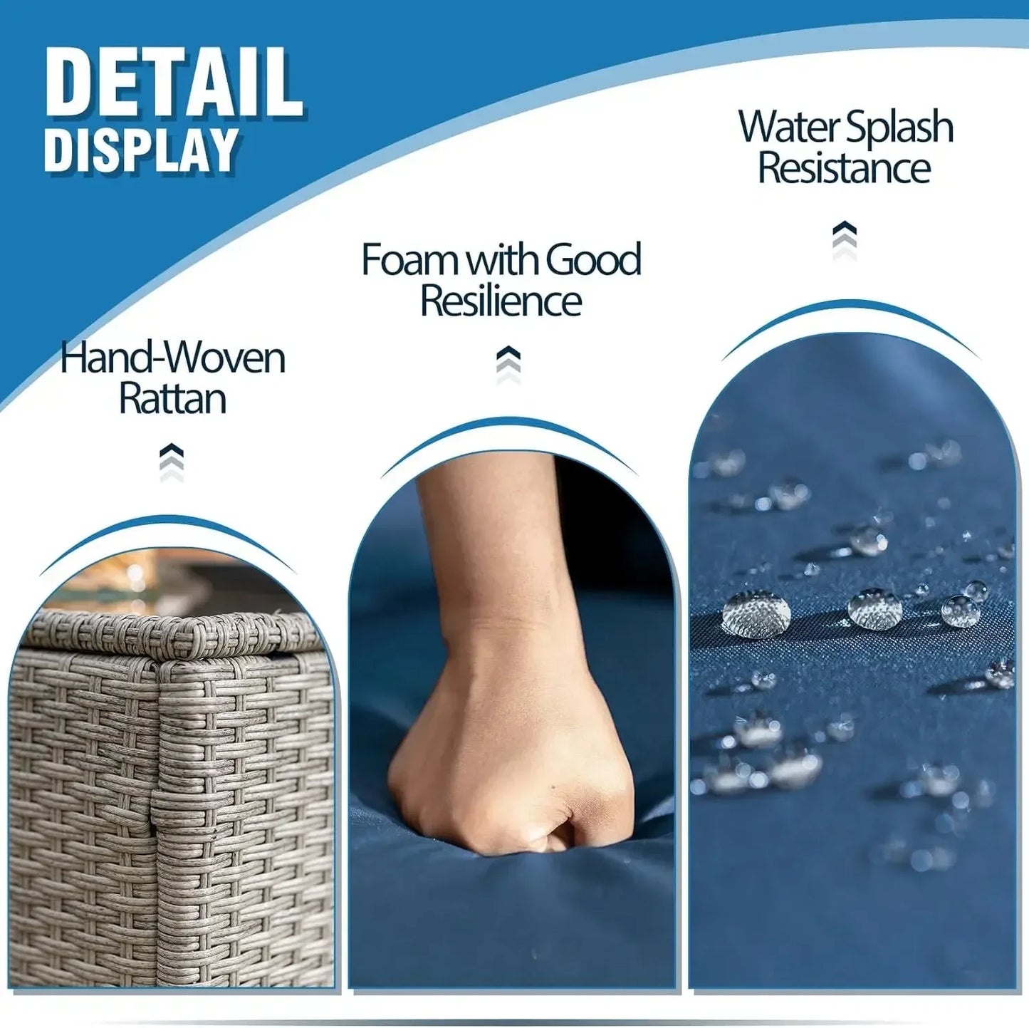 7 Pieces Patio Furniture Set Outdoor Sectional Wicker Rattan Furniture with Cushion and Glass Table Patio Conversation Sets