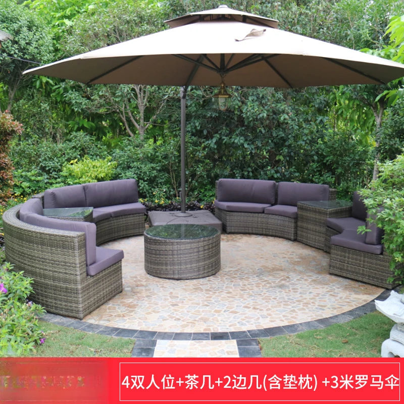 ZYH outdoor round rattan sofa combination leisure villa semi-circular rattan chair sofa