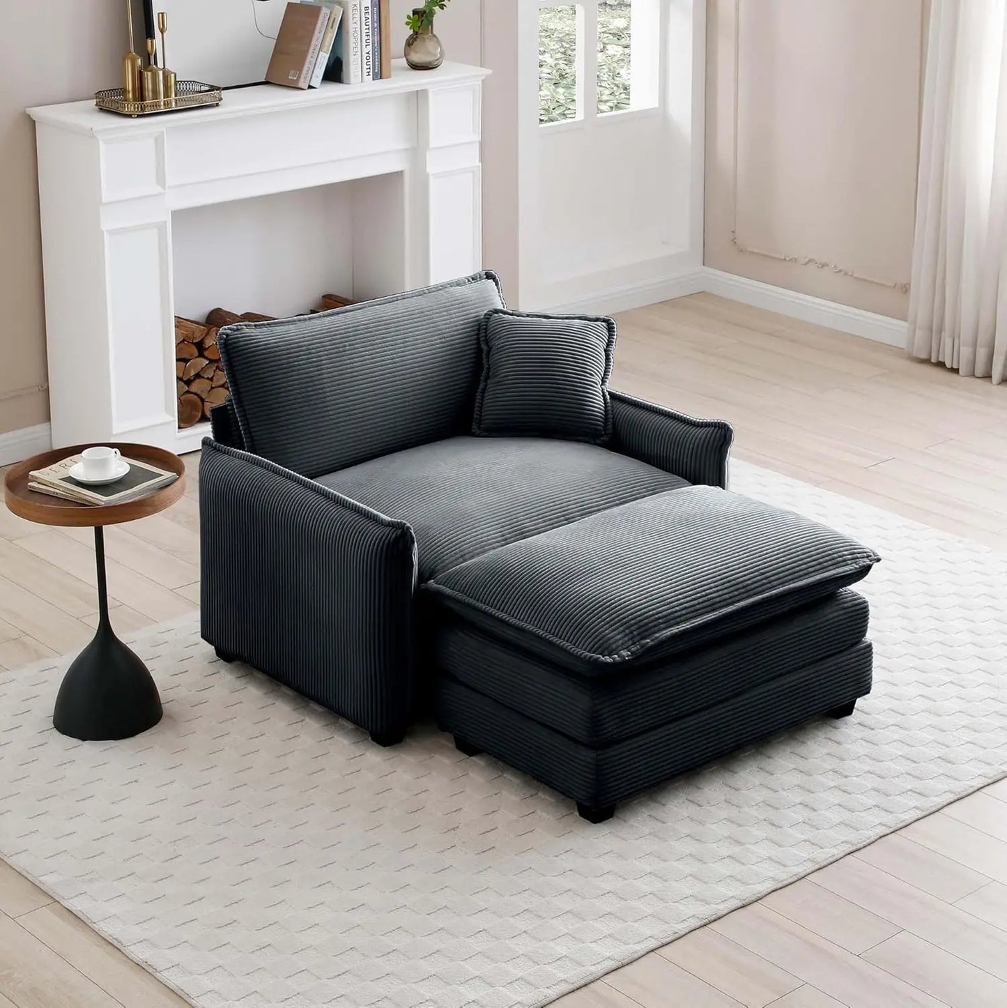 Corduroy Oversized Accent Chair with Ottoman, Single Sofa, Comfy Upholstered Armchair Extra Deep Seat Lounge Chair, Customized