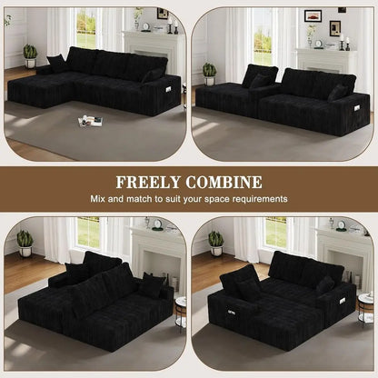 108 Inch L-Shape Sectional Sofa with 3-Seat Cloud Cushion Couch and Oversized Chaise Lounge for Living Room and Office