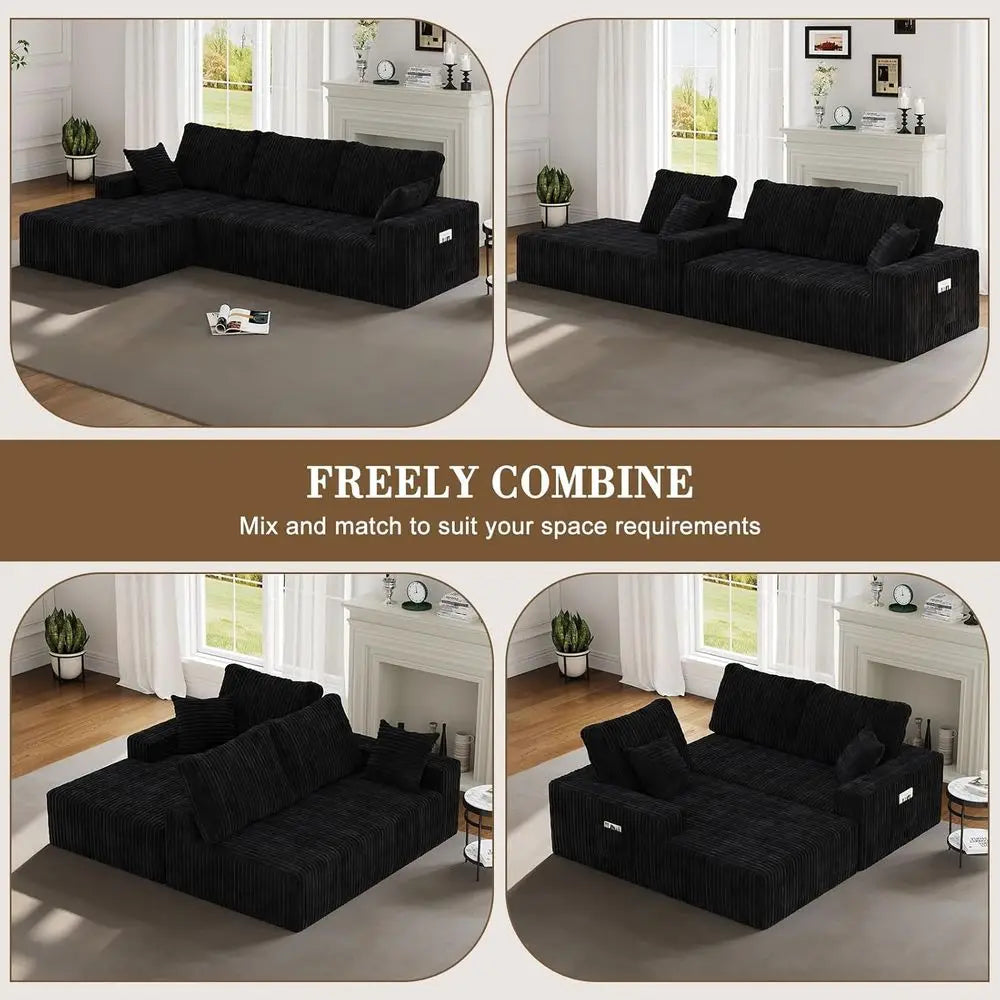 108 Inch L-Shape Sectional Sofa with 3-Seat Cloud Cushion Couch and Oversized Chaise Lounge for Living Room and Office