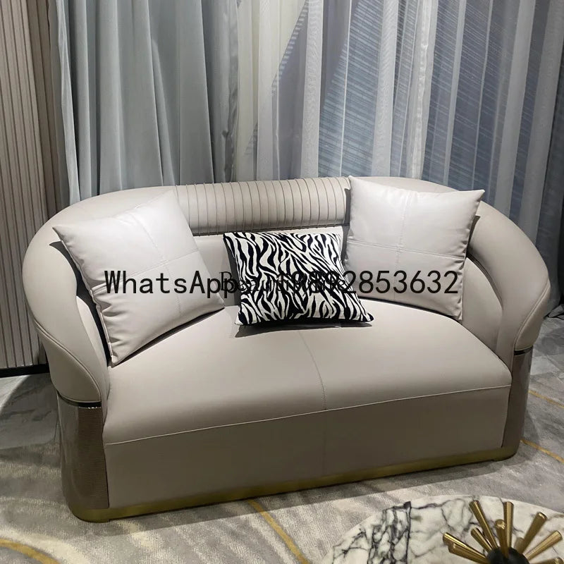 FF Italian Style Light Luxury Genuine Leather Sofa Villa Living Room Large and Small Suite Combination