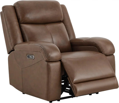 Genuine Leather Power Recliner Chairs for Adults, Wall Hugger RV Recliner with Power Headrest & Charging Ports,