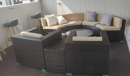 Outdoor PE Rattan Garden Sofas Courtyard Open-air Sofa Chair Combination Outdoor Garden Leisure Balcony Full Arc Sofa Chairs EE