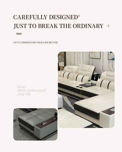 2023 Cheap Living Room Furniture Sofa Partition L-shaped Leather Sofa Set with Custom Material Function Table