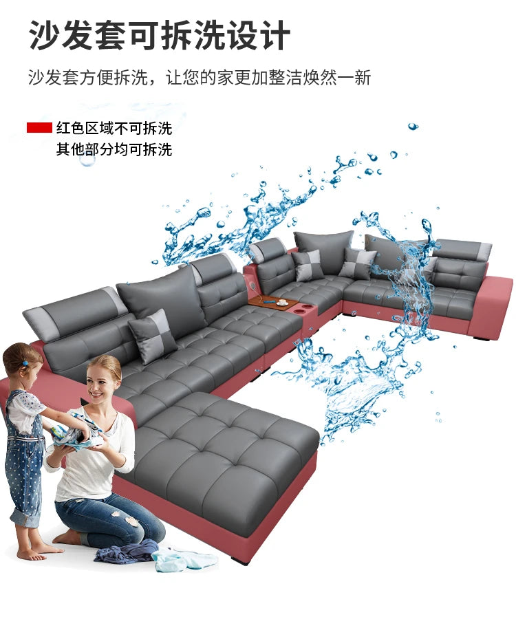 New nano three-proof latex leave-in technology fabric sofa living room size modern fully furnished furniture combination