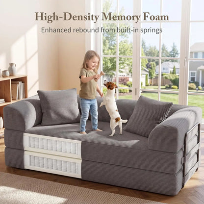 5-in-1 Convertible Sofa Bed Pull-Out Sleeper 70in High-Density Sponge Corduroy Futon Living Room Gray Customized