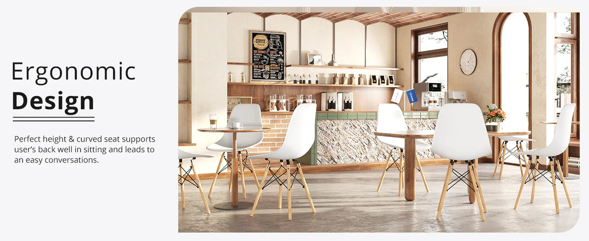 Furmax Modern Style Dining Chair Mid Century Modern DSW Chair, Shell Lounge Plastic Chair for Kitchen Chairs Set of 4(White)