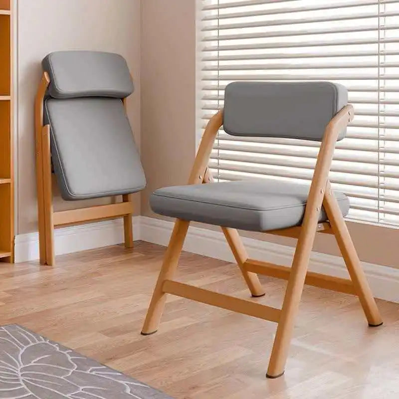 PU Leather Folding Chair Metal Frame Wood Grain Finish Comfortable Padded Seat Space Saving Dining Office Makeup Desk Chair