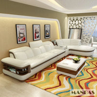 Luxury L-Shaped Genuine Leather Sectional Sofa Sets with USB, Bluetooth Speaker - MANBAS Living Room Italian Leather Couches