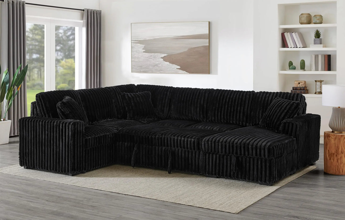 TODRANI 122'' Sectionl Sleeper Sofa, U Shape Sectional Sofa with Pull Out Couch and Storage Chaise&USB Ports