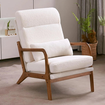 Mid-Century Modern Chair with Pillow High Back Bronzing Cloth Upholstered Lounge Arm Chair with Solid Wood Frame & Soft Cushion