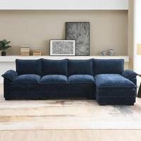 SAT Convertible Sectional Sofa, Modern Chenille Fabric L Shaped Living Room Furniture Set, 5 Seat Sofa with Chaise & Deep Seat