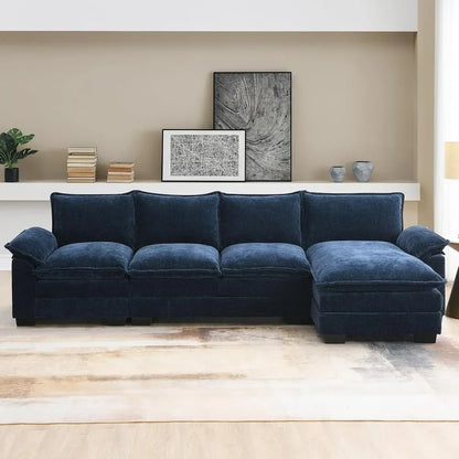 SAT Convertible Sectional Sofa, Modern Chenille Fabric L Shaped Living Room Furniture Set, 5 Seat Sofa with Chaise & Deep Seat