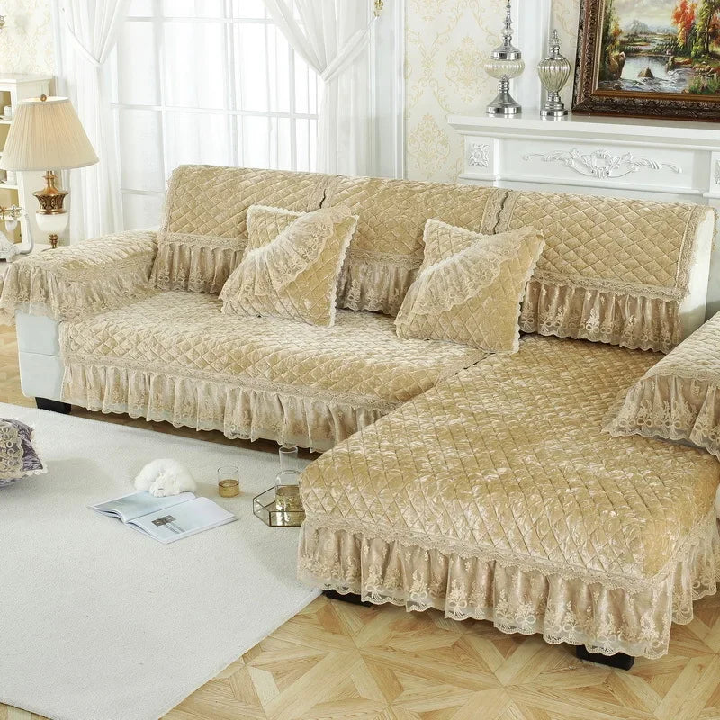 New Model European-style Thick Diamond Velvet Sofa Cover Four Season Universal Anti Slip And Dustproof Solid Color Sofa Cushion