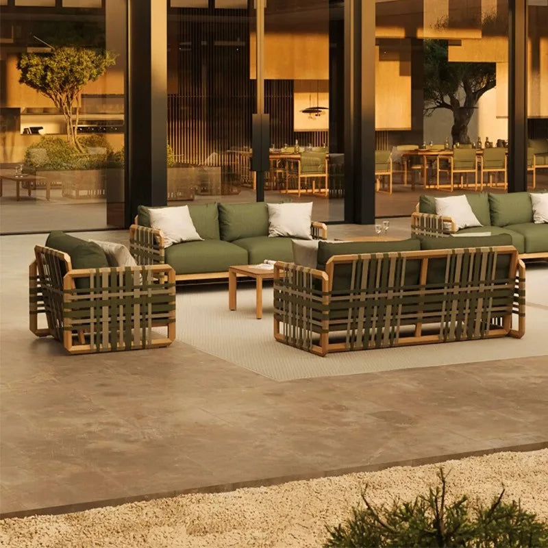 Outdoor solid wood sofa villa terrace rattan chair leisure combination furniture