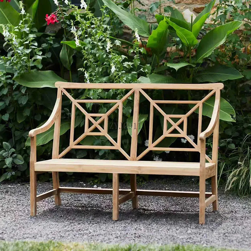 2-Person Teak Garden Bench with Comfortable Armrests, Backrest, and Slatted Seat, Supports 800 lbs, Ideal for Patio, Porch, or P