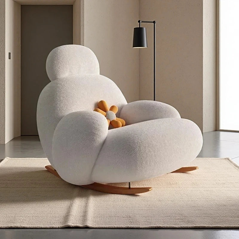 Nordic Bedroom Creamy Velvet Rocking Lounge Chair,living Room Balcony,rotatable Single Person Large White Bear Leisure Chair