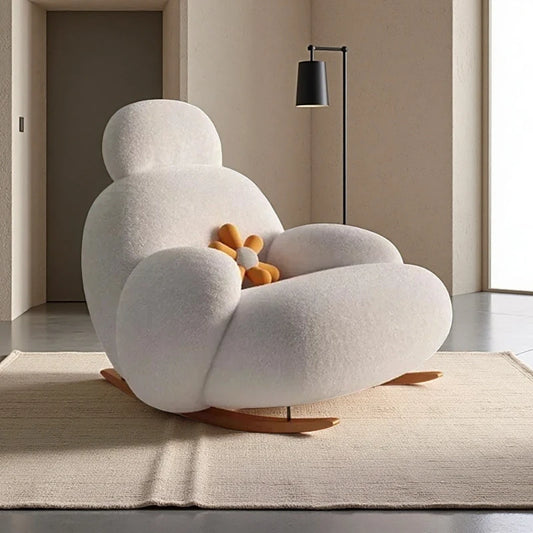 Nordic Bedroom Creamy Velvet Rocking Lounge Chair,living Room Balcony,rotatable Single Person Large White Bear Leisure Chair