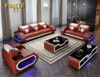 Wooden 1+2+3 Full Set Genuine Leather Sofa Set Living Room Furniture Leather Sofa Furniture Sectional Sofa