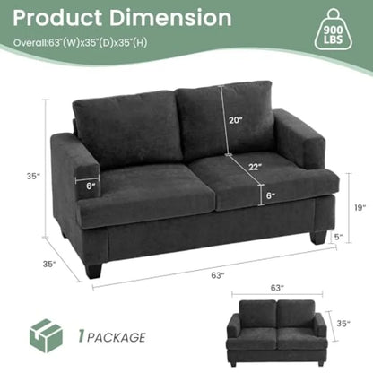 2 Piece Set Comfy Sofa Couch 3 Seater Loveseat with Deep Seats Modern Sleeper Couch for Living Room Dark Grey Chenille