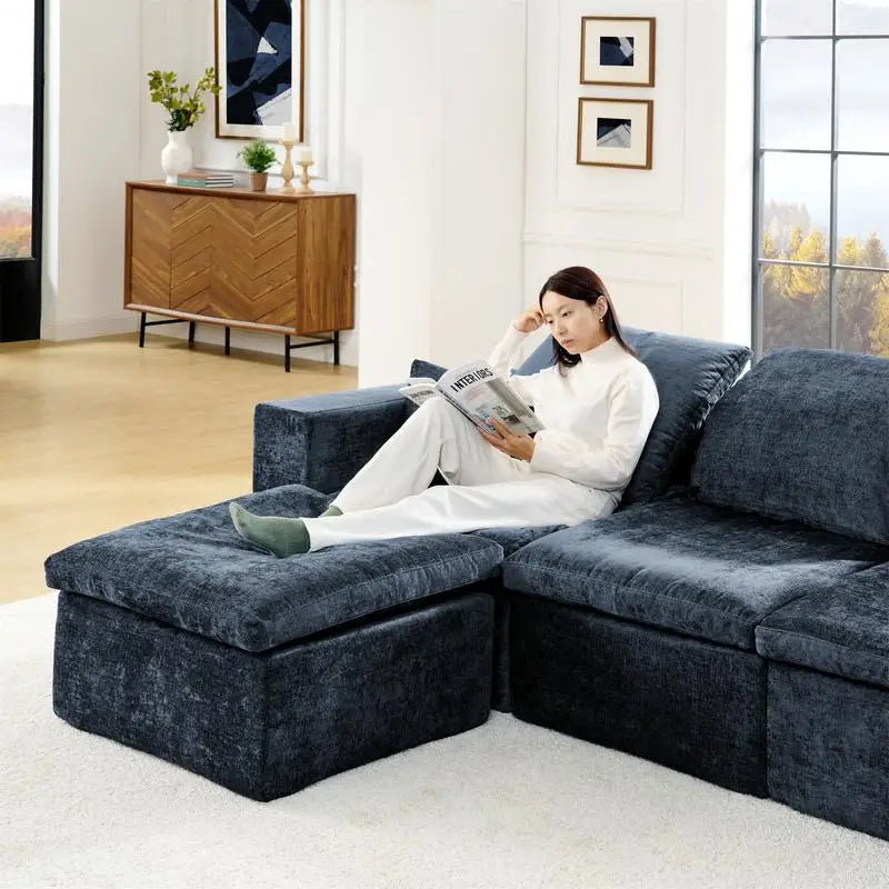 143 Inch U-Shaped Modular Sectional Sofa with Comfy Chaise, Deep Seat for Living Room, No Assembly Required, Blue