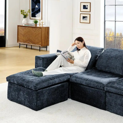 143 Inch U-Shaped Modular Sectional Sofa with Comfy Chaise, Deep Seat for Living Room, No Assembly Required, Blue