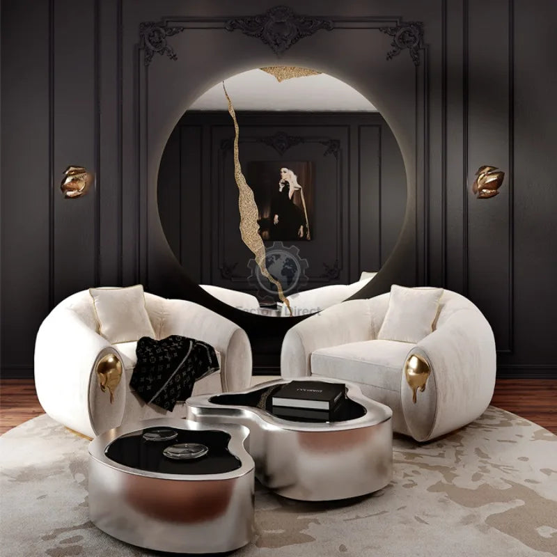 High End Home Furniture Customized Italian Design Luxury Curved Couch Living Room Sofa Set Modern Brass Base Nubuck Fabric Sofa
