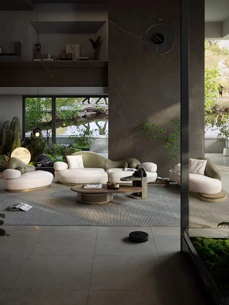 Modern leather sofa, high-end leather art villa, living room design sofa