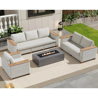 6-Piece Patio Furniture Set, Wicker Patio Conversation Set with Solid Wood Armrests &Thick Legs, UV-Resistant Outdoor