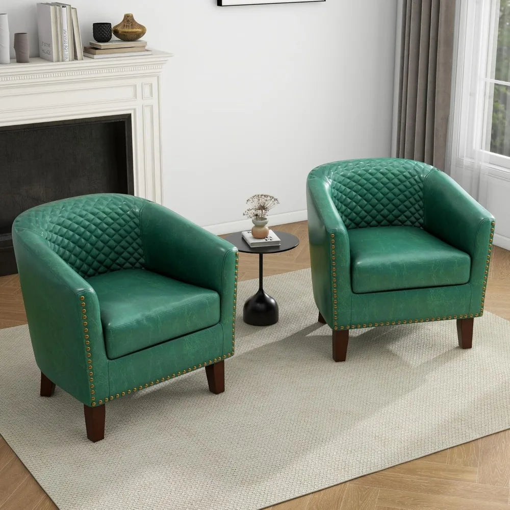 Modern Club Armchair with Faux Leather Upholstery, Comfortable Accent Chair for Living Room, Nailhead Trim, Single Sofa with Sty