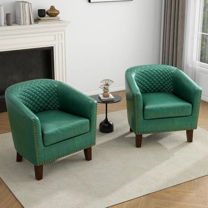 Modern Club Armchair with Faux Leather Upholstery, Comfortable Accent Chair for Living Room, Nailhead Trim, Single Sofa with Sty