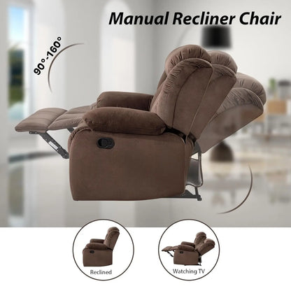 Manual Reclining Sofa Set with Overstuffed Arms & Backrest, Include 1 Recliner Chair & 1 Loveseat, Brown, Customized