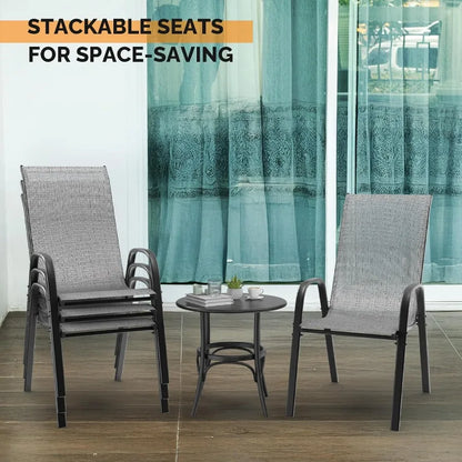 Patio Chairs Set of 8 Stackable Outdoor Dining Chairs with Comfortable Sling High Back Chairs and Armrests for Lawn Poolside Co