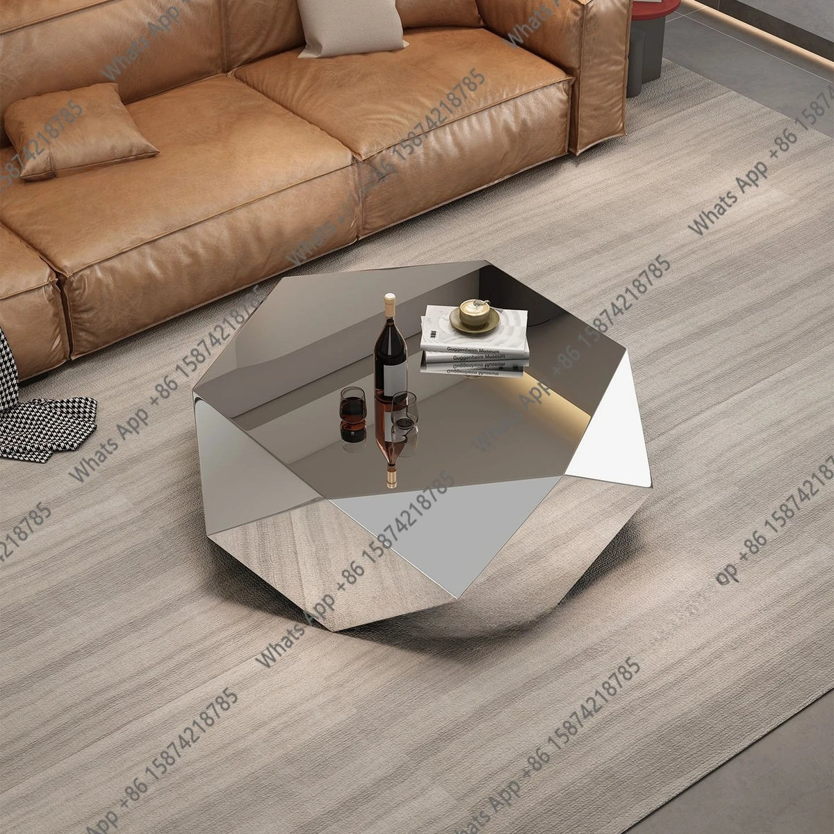 High-end living room home designer light luxury modern minimalist special-shaped stainless steel diamond coffee table