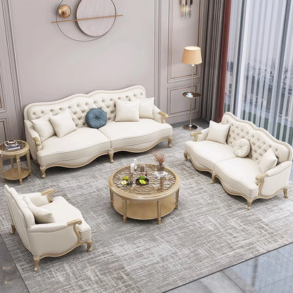 Leather sofa combined living room size apartment Italian light luxury high-end luxury solid wood furniture