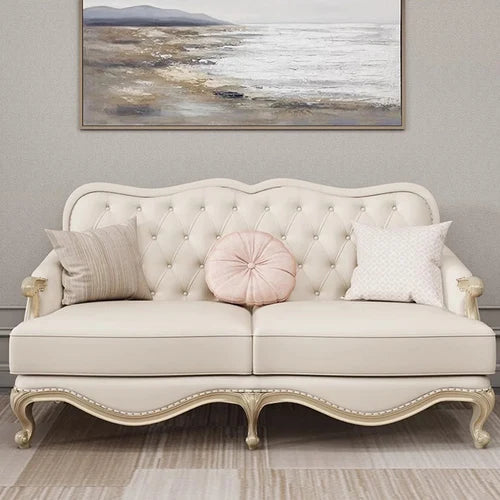 Leather sofa combined living room size apartment Italian light luxury high-end luxury solid wood furniture