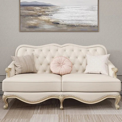 Leather sofa combined living room size apartment Italian light luxury high-end luxury solid wood furniture