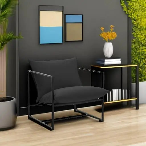 Aidan Sling Accent Chair, Metal Framed Armchair with Shredded Foam Cushioning, Black